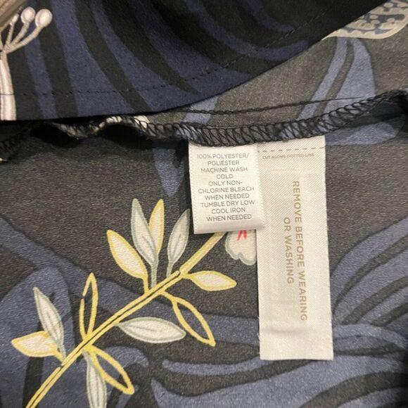 Loft Dress Women's Size 4 Black 100 % Polyester Floral Long Sleeve Round Neck - Picture 4 of 6